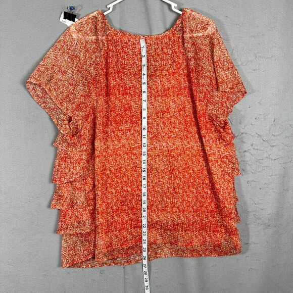CJ Banks Womens Pullover Scoop Neck Line Orange Blouse Plus Size 1X - Picture 7 of 10